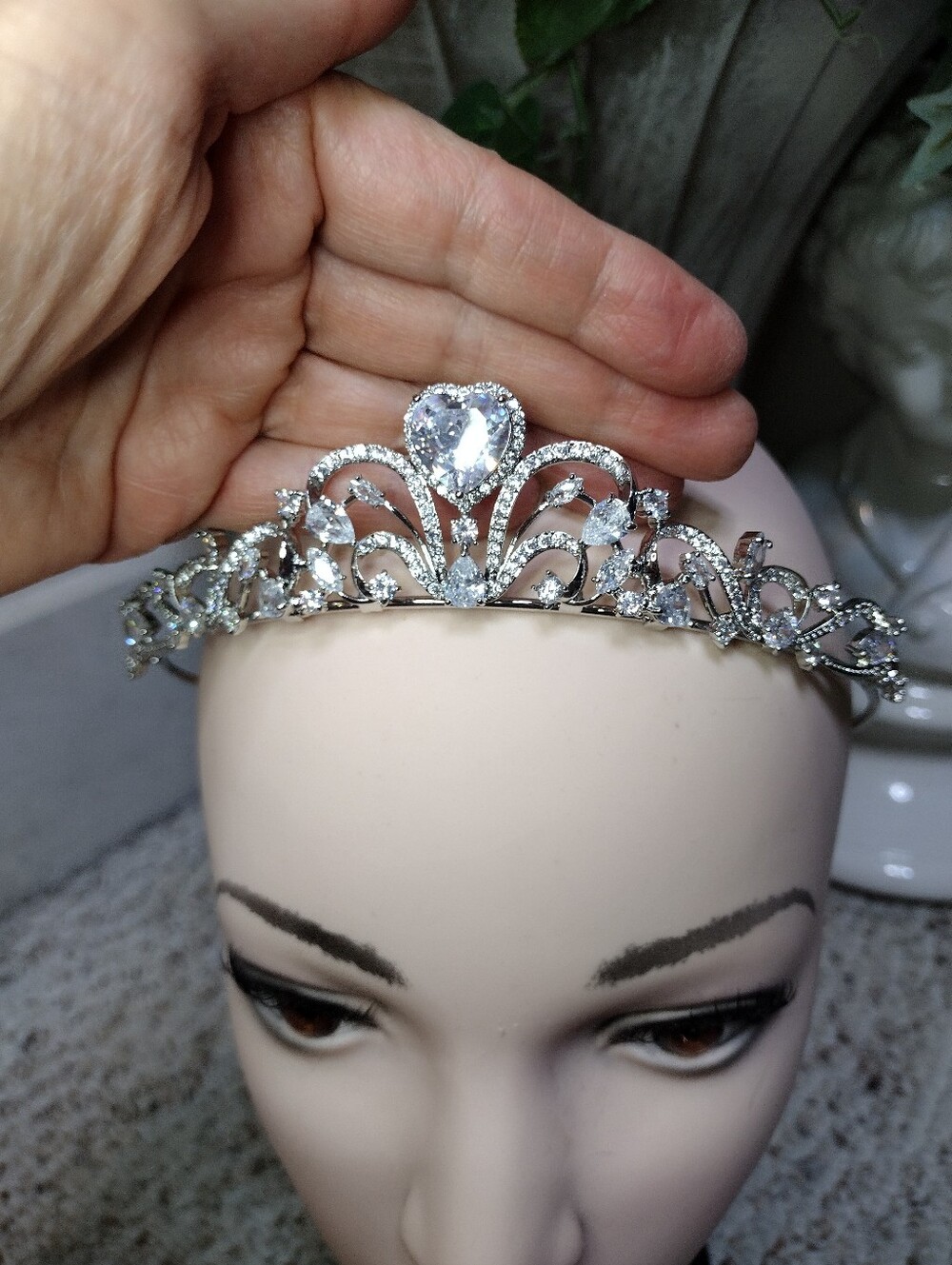 Believe By Brilliance Silver & Heart Shaped Cubic Zirconia Bridal Tiara - Picture 3 of 10